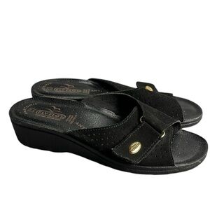 Fly Flot Wedge Slip-On Sz 39 Genuine Leather Anti Shock Anatomic Italian Comfort